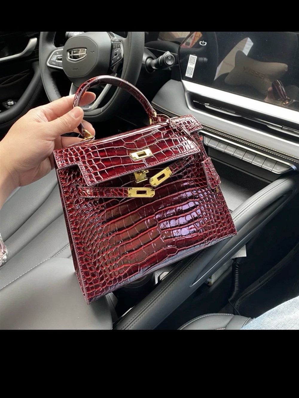 Elegant Red Croc-Embossed Top-Handle Bag - Women
